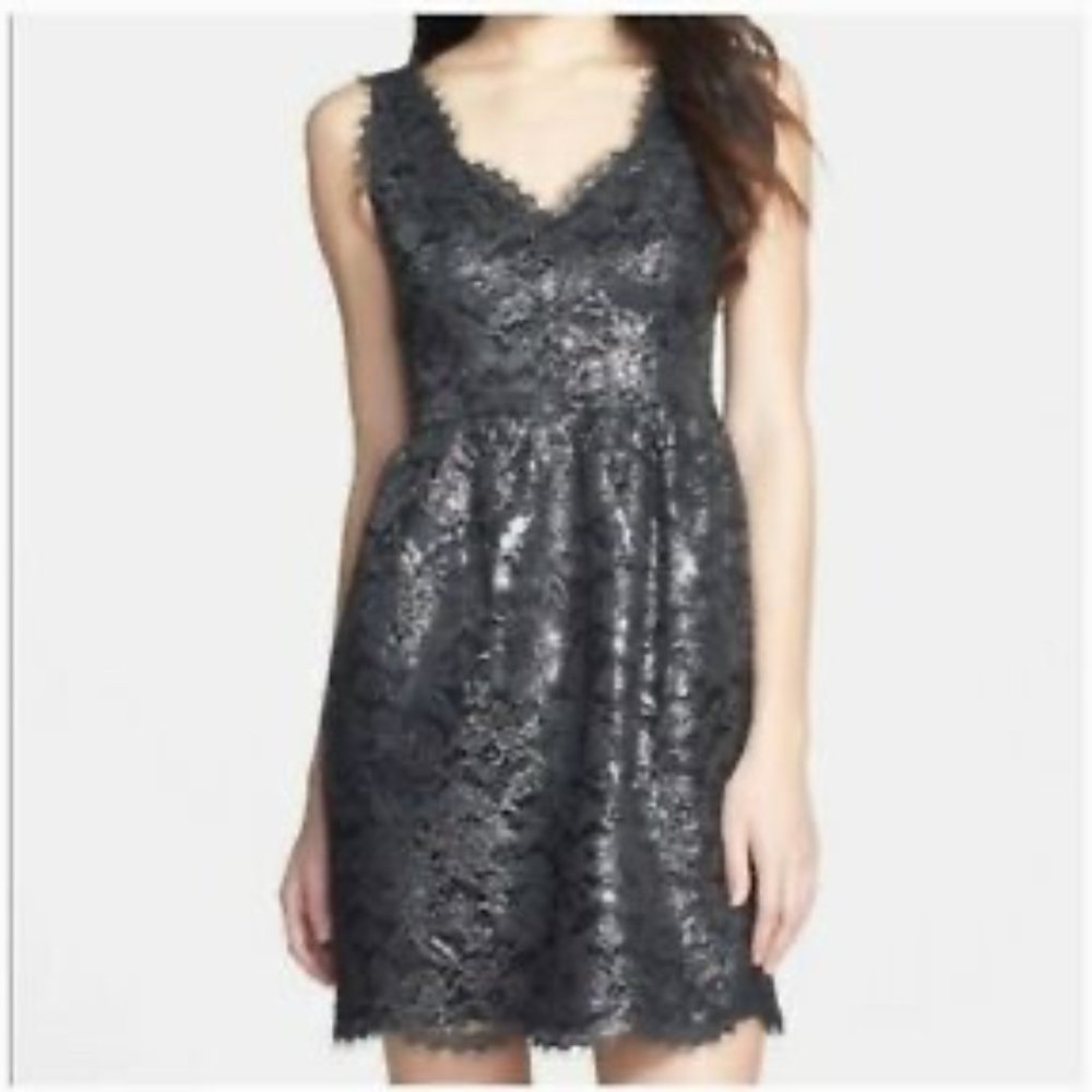 Shoshanna Black and Silver Lace Sleeveless